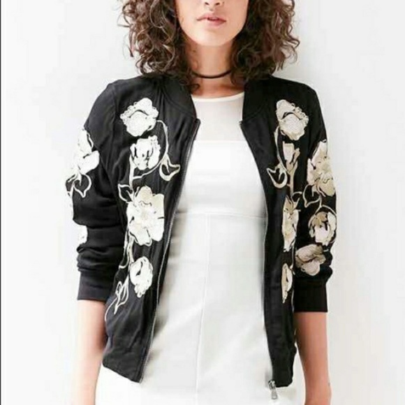 Urban Outfitters Jackets & Blazers - UO KIMCHI BLUE Embroidered Floral Bomber Jacket
